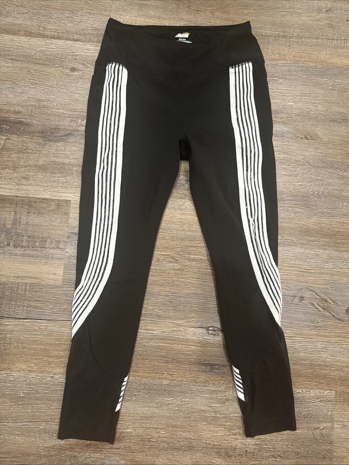 Leggings Avia para mujer medianos negros blancos a rayas ropa deportiva talla 4-6 Foto 4 de 4