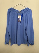 New Jessica Simpson Women's Blouse Textured Top Long Sleeves Pullover Blue Sz L