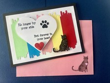 Handmade Cat Sympathy Card - Pet Loss Memorial - "Forever in Your Heart"  Envel