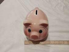 Large Vintage Mid Century Pottery Blush Pink Fat Belly Curly Tail Pig Piggy Bank