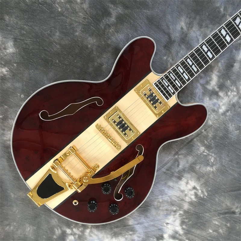 Custom Electric Guitar Tree Burl Top 335 Jazz Bridge Gold Part Semi-hollow Body - Image 3 of 4