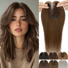 Clip In Remy Human Hair Topper Top Toupee Hairpiece with Bang Silk Lace 8 11.5CM