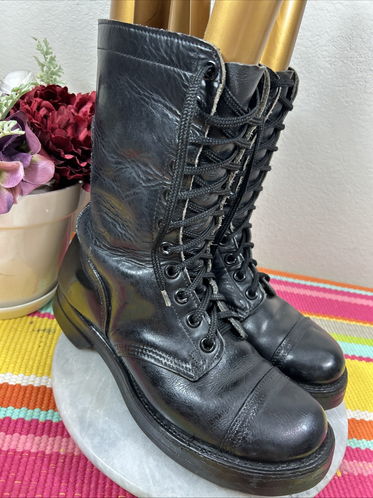 Vintage 66 Biltrite Military Combat Boots Black Firm Grip Plaques Men’s US 8.5 M