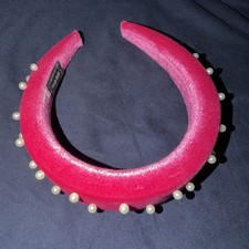 Hot pink/fuschia Padded Headband With Pearls Velvet Pearl Headband