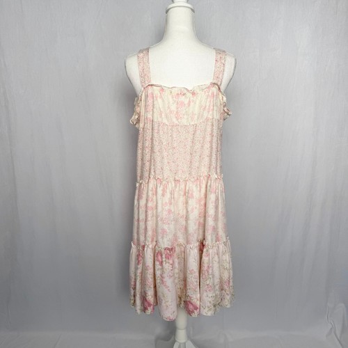 Abito midi vintage anni 90 rosa panna floreale con volant, taglia XL - Foto 7 di 11