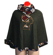 African Afrocentric Women Poncho OSFM Gray Snood Collar Tribal Headwrap Ethnic