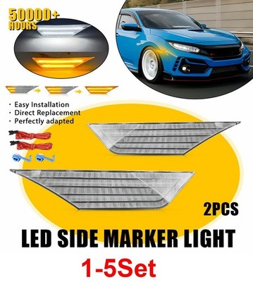1-5Set Sequential LED Side Marker Lights Turn Signal DRL For 2016-21 Honda Civic