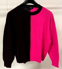 AQUA Colorblock Cashmere Sweater Long Sleeve XS Black Pink New