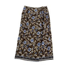 VTG Rhythm Brown Blue Floral Wrap Skirt Womens Western Boho Cottagecore