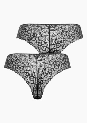  Majtki damskie brazyliany (2pack) bawełniane z koronką czarne Orchidea Pierre C