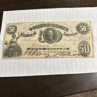 1861 $50 Confederate States of America Currency Note NICE