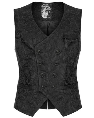 Punk Rave Hombre Oscuro Gótico Aristocrat con Cadena Chaleco - Negro Jacquard - Imagen 1 de 4