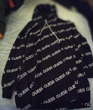 guess lightweight pullover hoodie white/ black
