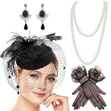 Black Fascinator Hats for Women Pillbox Hat Set 20s 50s Top Hat Vintage Tea