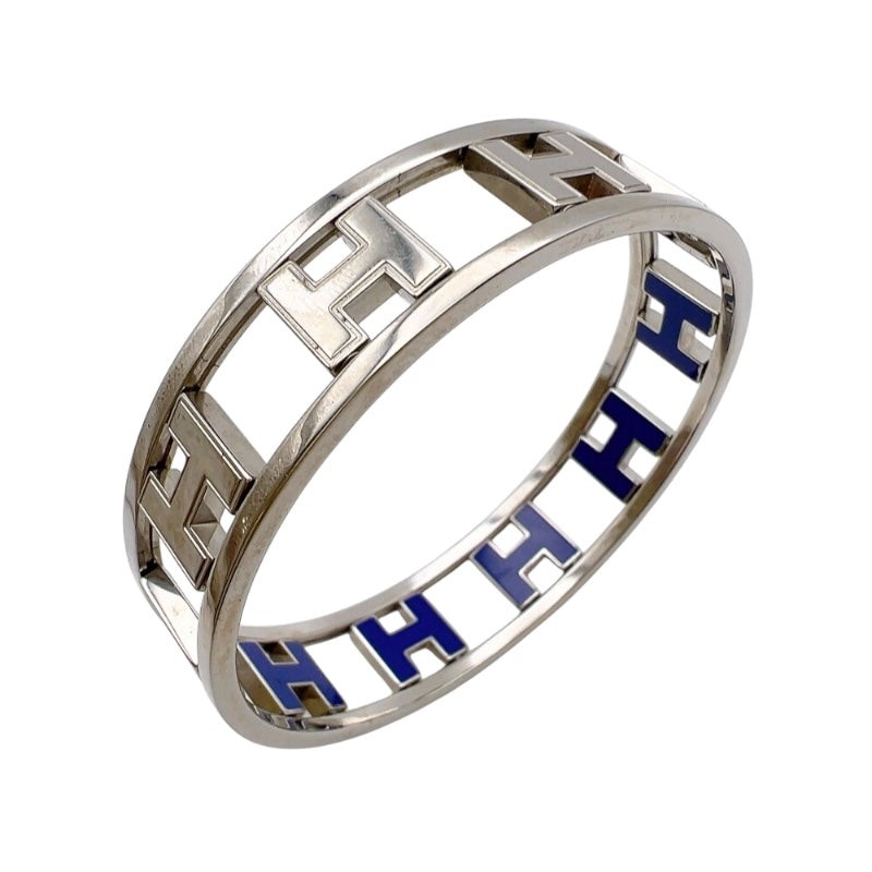 HERMES Ronde Ash Silver Blue Metal Bangle Bracelet Accessory #195