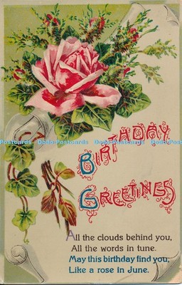 R025032 Geburtstagsgrüße rosa Rose Gedicht 1912