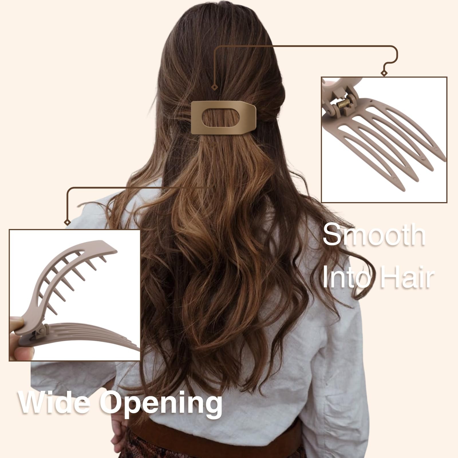 8 Pack Flat Hair Clips for Women – Large Matte Rectangle No-Slip Claw Clips S...