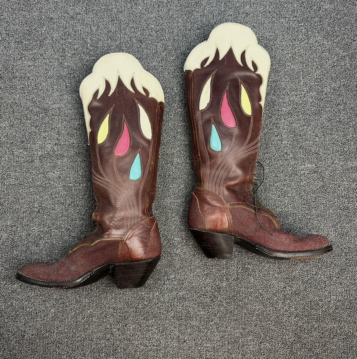 J.W. Brown Hole In The Wall Custom Stingray Cowboy Boots Tall Vintage Handmade View 3