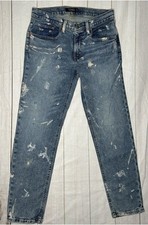 NWT Polo Ralph Lauren Womens Jeans 00 Indigo Paint Splatter High Rise Stretch