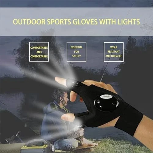 LED Flashlight Gloves - Half Finger Outdoor Gloves for Fishing, Camping - Image 2 of 4