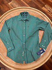 NWT IZOD Boys Stretch Plaid Button Down Long Sleeve Shirt Hunter Green M 10-12