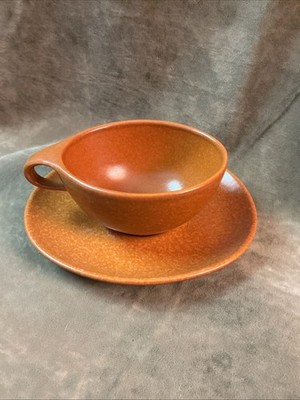 1950s Roseville pottery Raymor terra-cotta Matt Coffee Cup And Saucer