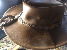Black Leather Outback Hat Western Bush Hat Wide Brim Cowboy Style