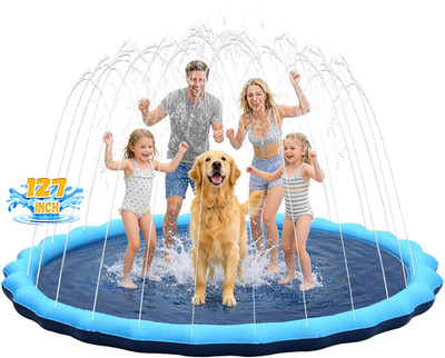 127 Inch Extra Large Non-Slip Splash Pad Sprinkler for Kid and Dog, Kiddie Dog P