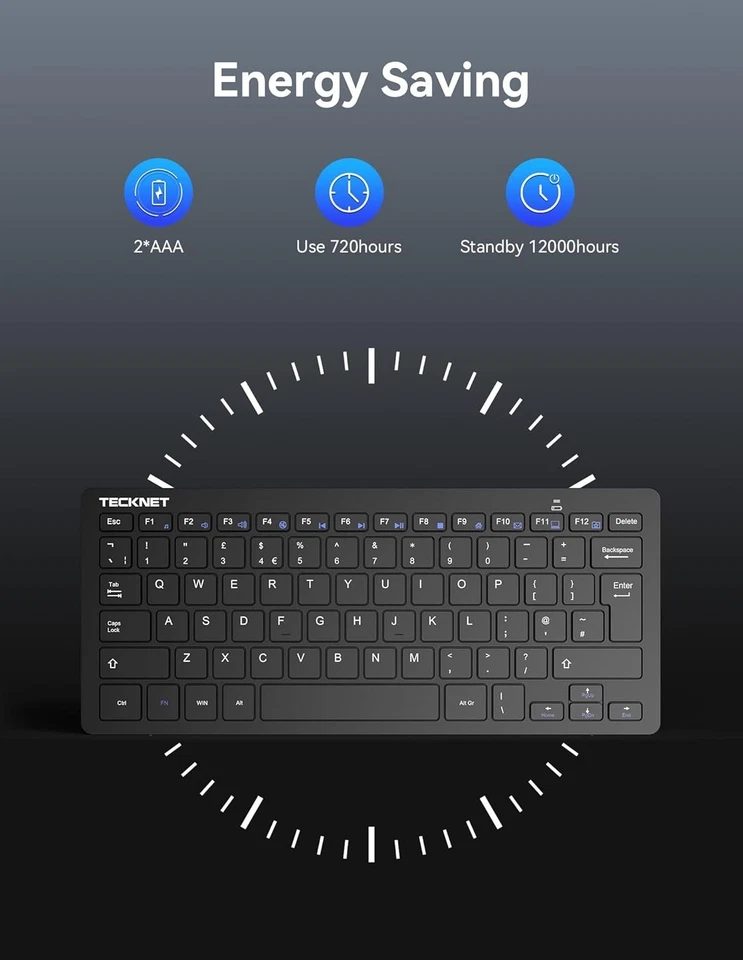 Wireless Keyboard UK Mini Silent Windows/Chrome OS TECKNET 2.4G - Image 3 of 4