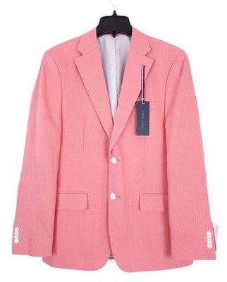 Tommy Hilfiger Mens Modern Fit Linen Sport Coat Blazer 40S Light Red Solid NWT