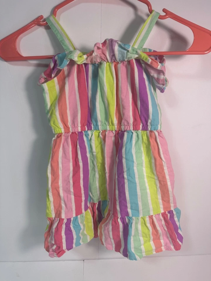 Vestido Gymboree Niñas 4T Arco Iris Rayas Lino Hombro Descubierto Volantes Verano Giro Foto 3 de 4