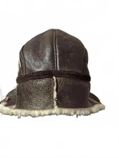 Sheepskin Shearling Leather Winter Trapper Hat Sz M Chestnut Brown Snowboarding