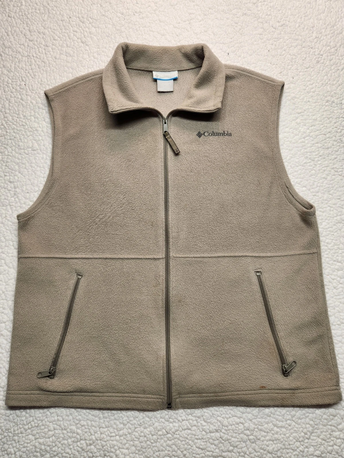Columbia Men’s Large Fleece Vest Full Zip Beige Tan Outdoor Hiking