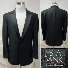 Jos. A. Bank Men  s 44L Black Satin Notch Lapel Wool Single Button Tuxedo Jacket