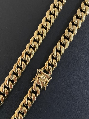 Real Solid 14K Gold Over Stainless Steel Miami Cuban Link Chain Necklace Choker - Picture 5 of 12