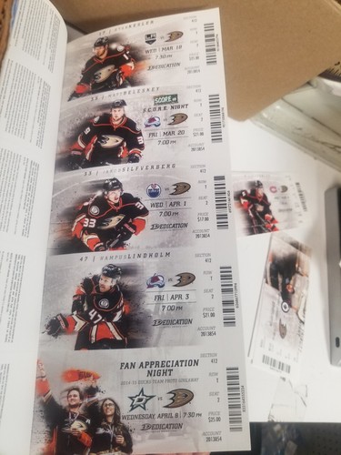 ANAHEIM DUCKS SEASON TICKET STUBS 2014-15 PERRY GETZLAF NASH MANSON KANE SELANNE - Picture 53 of 56