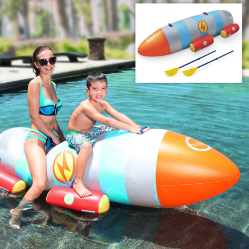 Pool Schwimmtier Rakete aufblasbar mit 2 Padel Wasser Kinder Padelboot Spielzeug - Bild 10 von 10