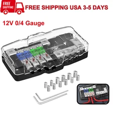Fused Power Distribution Block 4-Way Mini-ANL 12V 0/4 Gauge w Ground, LED, Fuses