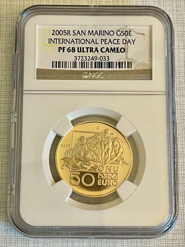 San Marino 2005 International Peace day 50 Euro Gold NGC PF68 UC Sku# 4053
