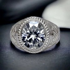 Moissanite Gemstone With 925 Sterling Silver Groom Ring For Men's #AL848