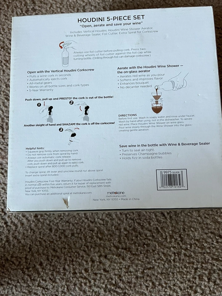 Juego de sacacorchos y aireador para botella de vino Houdini de 5 piezas en plata Foto 4 de 4