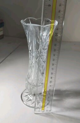 Lead Crystal Flower Vase Small Footed Glass Vase Starburst Pattern 7.5''