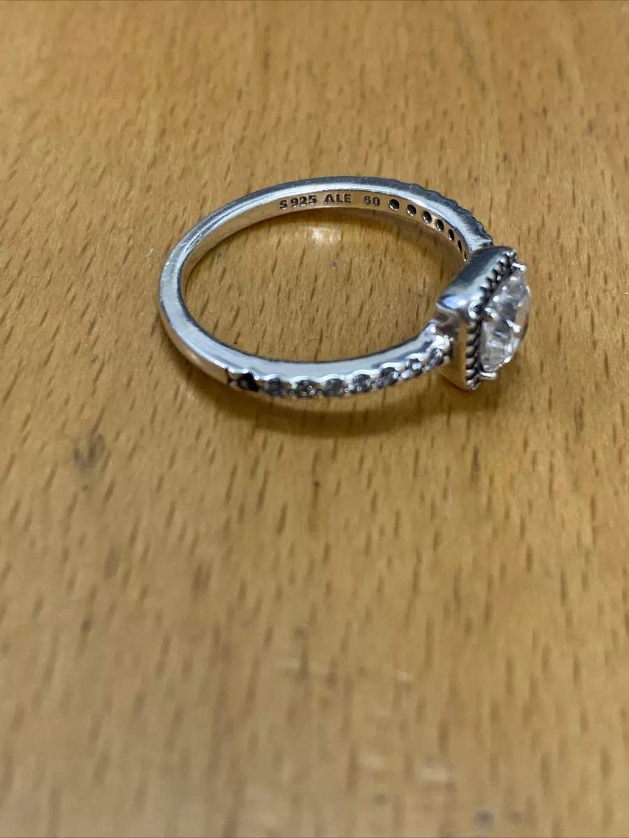 Pandora Ring Silver Square Sparkle Halo Ring Size 9 MISSING 2