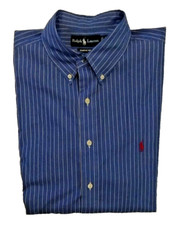 Ralph Lauren Men's Classic Fit Long Sleeve Blue with white stripes Shirt Size 18