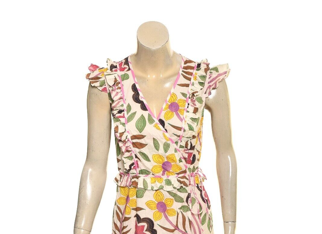 rhode resort wrap dress Rhode Resort Lydia Wrap Dress XS 2 Women's Casual Printed Ruffle Maxi NEW 40878