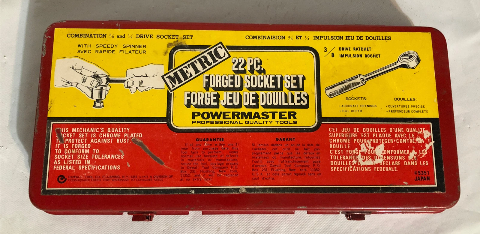 Vtg 22 Piece Metric Forged Socket Set Powermaster Japan 5351. Metal Carry Case.