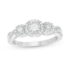 1/2CTTW White Round Cut Simulated Diamond Three Stone Wedding 925 Silver Ring