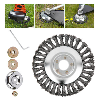 8 inch Steel Wire Wheel Brush Cutter Weed Eater Trimmer Head with Adapter Kit .
