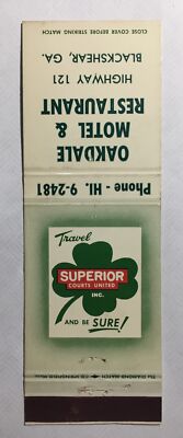 Vintage Matchbook Cover Oakdale Motel & Restaurant HWY 121 Blackshear, GA #051
