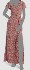 LAUREN Ralph Lauren Women's Pink Floral Belted Flutter-Sleeve Gown Dress Size 12